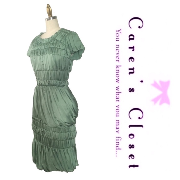 Burberry Runway Green Silk Ruched Mini Dress - Picture 3 of 9